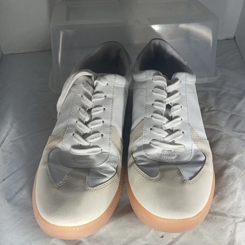 J. Crew White Beige Gum Sole Leather Sneakers‎ Shoes Size 11
